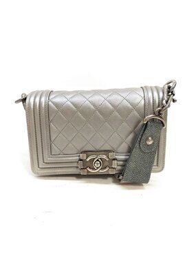 $4795 Authentic CHANEL Boy Made in ITALY Silver Lamb Skin Crossbody Clutch Bag